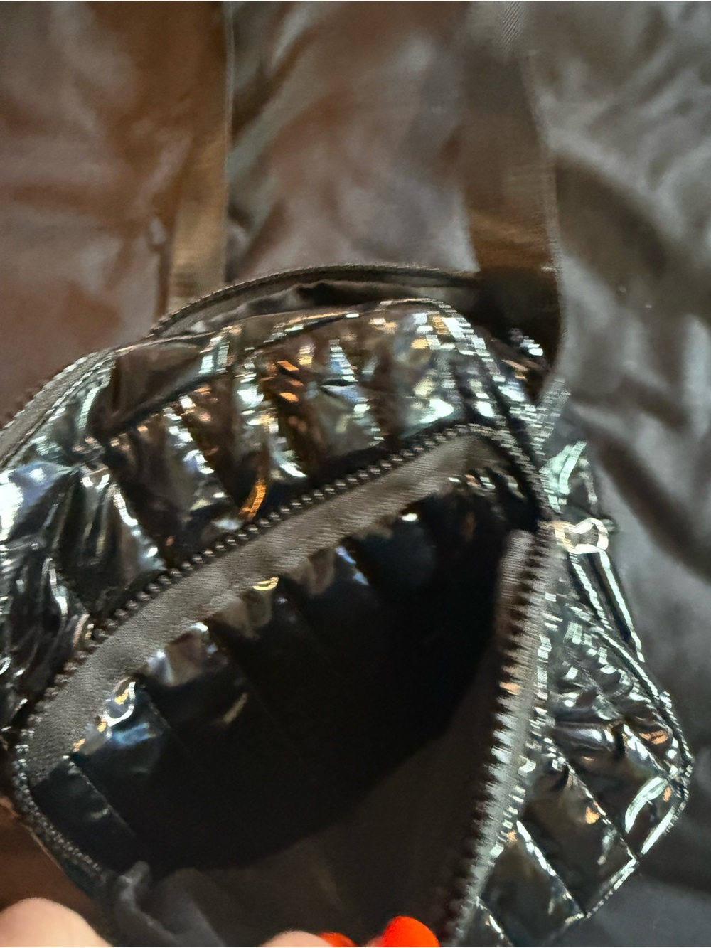 Tahari Black Quilted Patent Crossbody Bag - Picture 3 of 5
